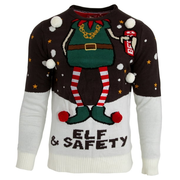 Brave Soul - Jersey navideño modelo Elf & Safety para hombre / Novedad (Carbón/Blanco)