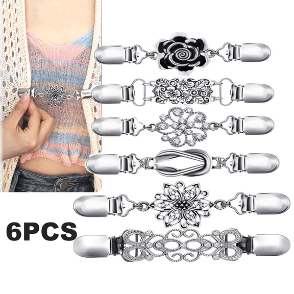 6 Pieces Vintage Sweater Clips for Dress Retro Cardigan Shawl Collar Clasp Dress Shirt Button Clip for Women