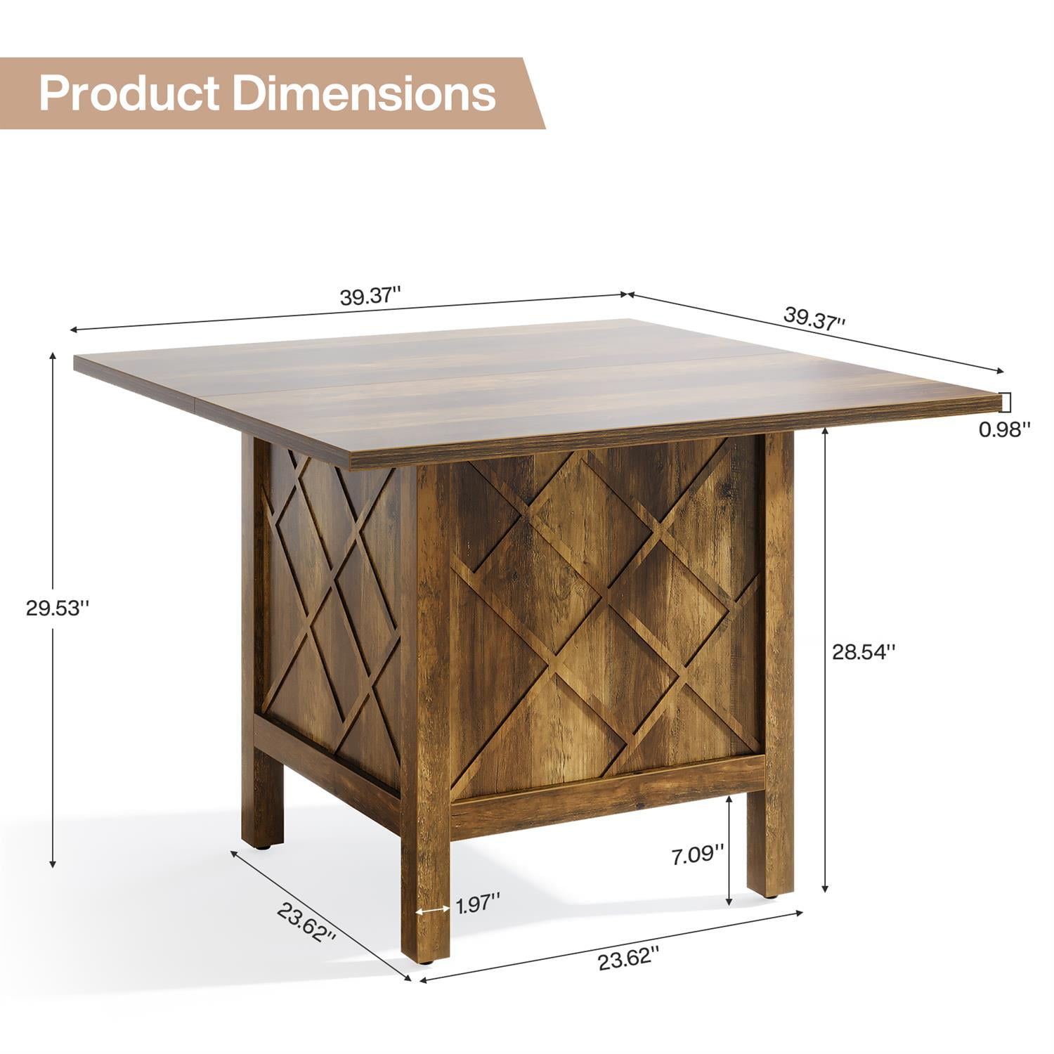 Demi Bonn 39" Handcrafted Wooden Square Table for Dining Room, Elegant Home Decor, Durable & Stylish, Brown