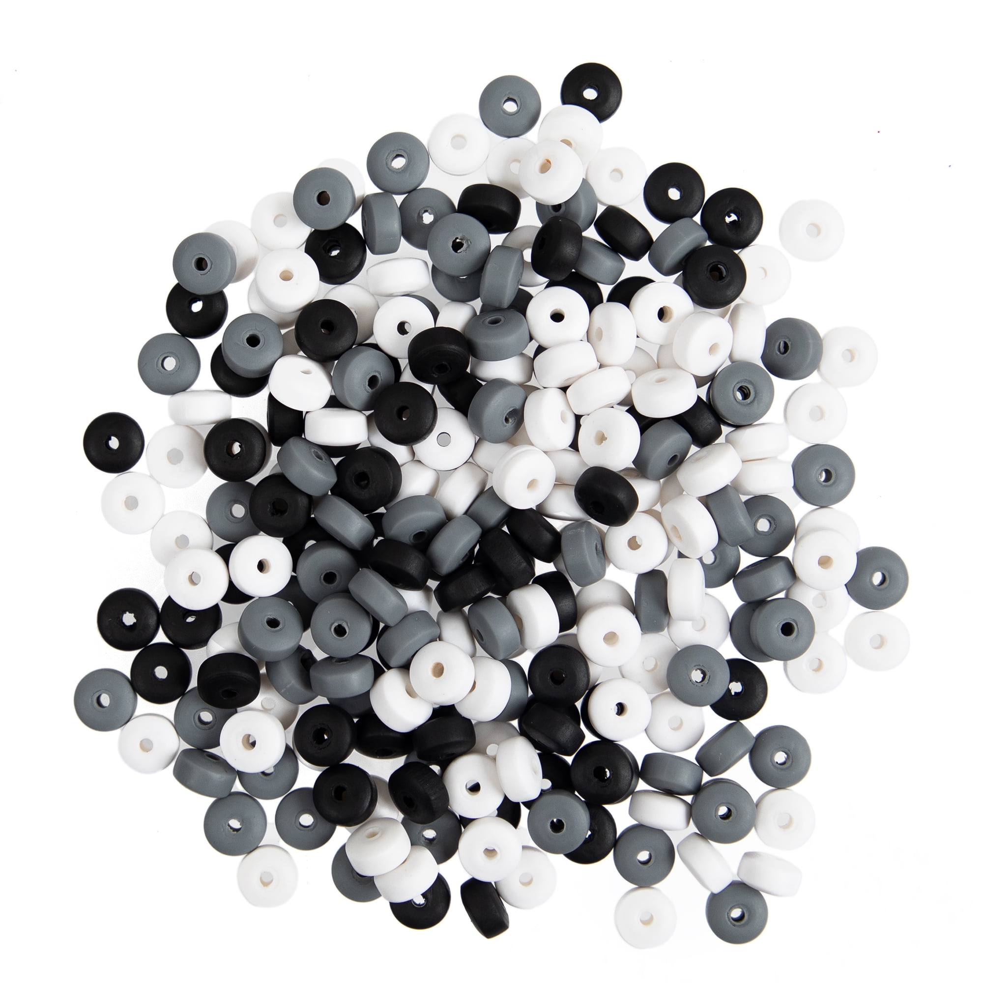 CousinDIY Heishi Bead Waterfall Pack - Black, White & Gray Disc Beads for Crafts