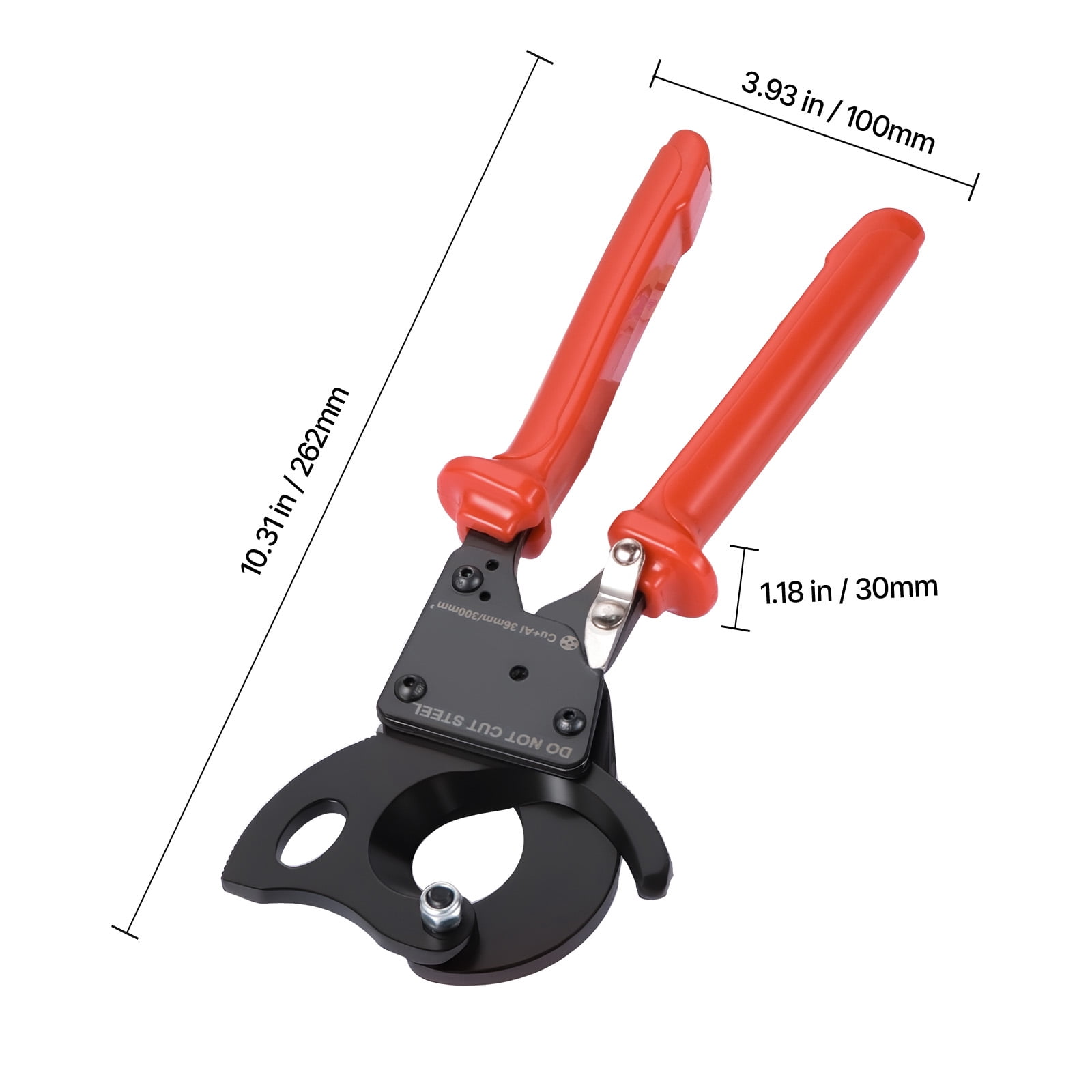 KFFKFF Ratcheting Cable Cutter with Spring Steel Blades, PVC-Coated Handles, Quick-Release Button, Durable Tool for Cutting Copper and Aluminum Cables Up to 600 MCM / 300 mm²