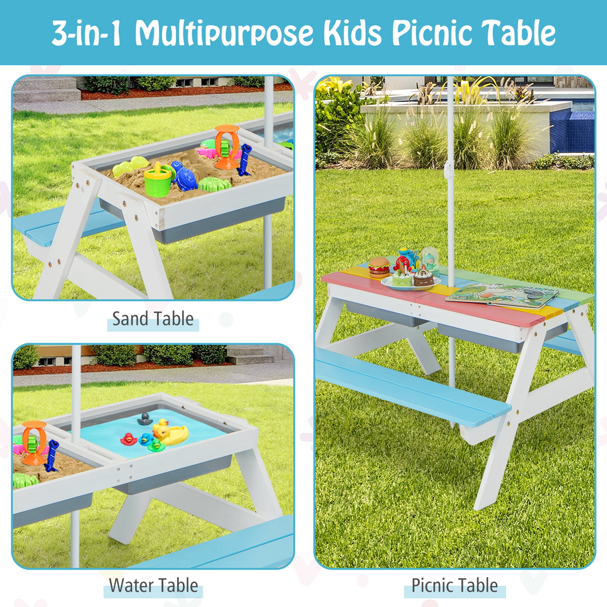 Kids Outdoor Table Shihatsusr Wooden Kids Picnic Table, Sand And Water