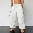 thumbnail image 5 of Mlzmgr Mens Cargo Pants Baggy Elastic Waist Drawstring Wide Leg Lightweight Adjustable Bottom Hiking Jogger Pants with Pockets(X-Small,White), 5 of 7