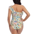 thumbnail image 5 of Rateoe Famous Places Pattern Women One Piece Swimsuits Tummy Control One Shoulder Bathing Suits Ruffle Swimwear-XX-Large, 5 of 6