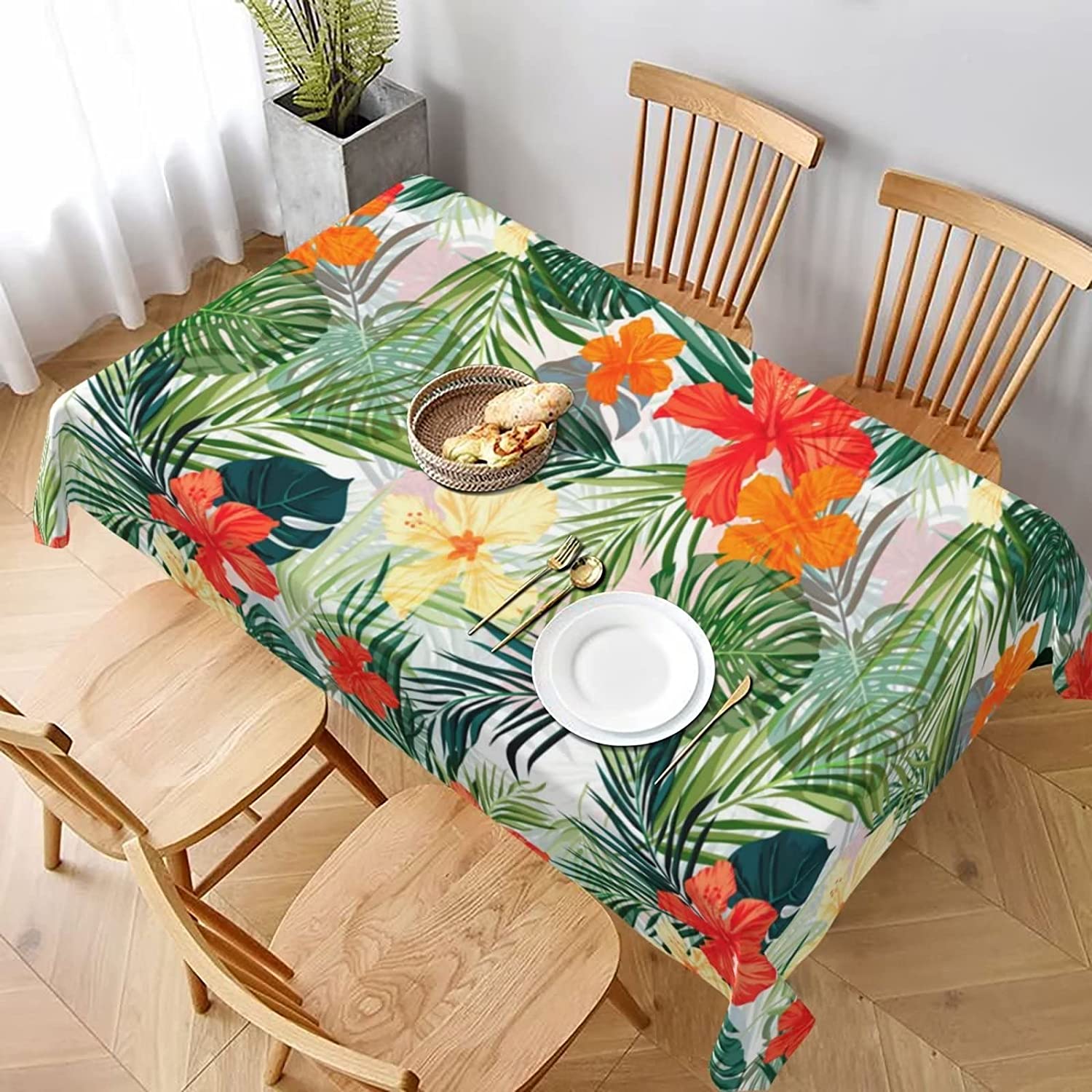 aoselan Hawaiian Palm Tree Tablecloth Rectangle 60x84 Inch Reusable