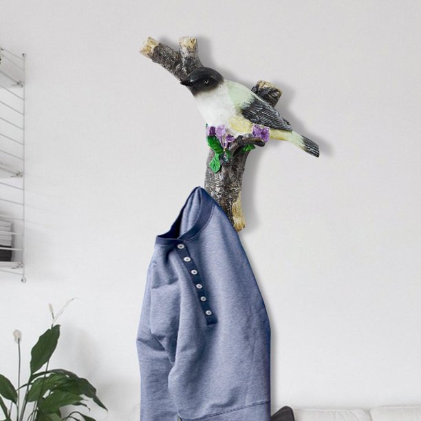 Ganchos decorativos de pared de resina rústica Almacenamiento Arte de la pared Decoración Estante montado en la pared Pájaros en una rama Percha para Blanco 125x5x125cm Baoblaze Percheros