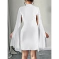thumbnail image 5 of Women'S Elegant Long Sleeve Flutter Sleeve Bodycon Dress with Rhinestone Detail Step Skirt White M, 5 of 7
