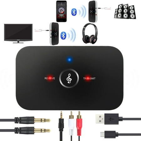 ESYNIC Wireless Bluetooth Transmitter Receiver Kit 2 in 1 Wireless Stereo Audio Adapter Car Kit A2DP AUX Stereo Audio Adapter with 3.5mm Stereo Audio Port for Headset TV PC Phone (Best Car Phone Bluetooth)