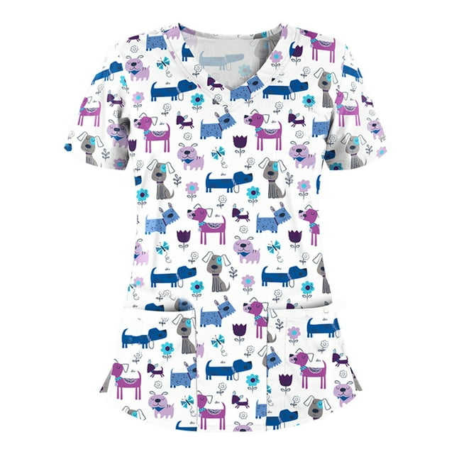 Birdeem Veste de Travail Protectrice à Manches Courtes et Col en V pour Femmes, Imprimé Floral Surdimensionné d'Été
