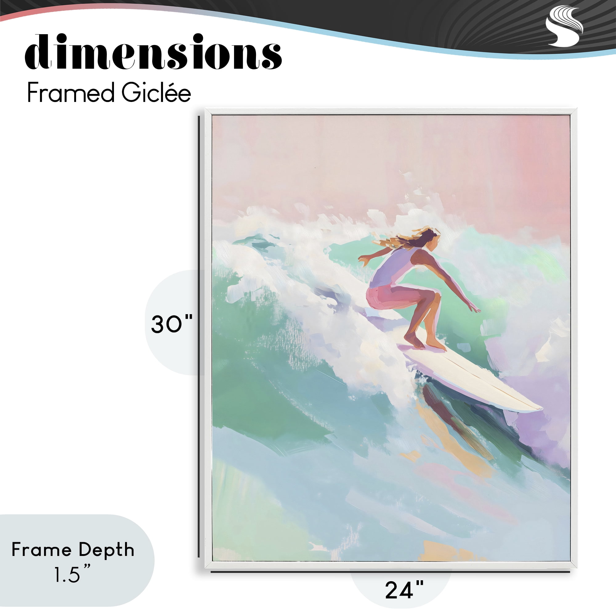 Stupell Industries Surfer Girl Riding Waves White Framed Giclee Art, design by The Prints Vibe