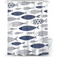 thumbnail image 1 of Polyester Nautical Fish Print Bathroom Shower Curtain, 72" X 72", Waterproof and Machine Washable with Hooks (White and Blue), 1 of 4