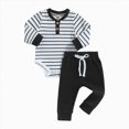 thumbnail image 4 of Futezty Baby Boy Clothes Ribbed Knit Fall Winter Romper and Pants Outfits Long sleeve Snap Button Closure Striped Set 0-24 Months, 4 of 4
