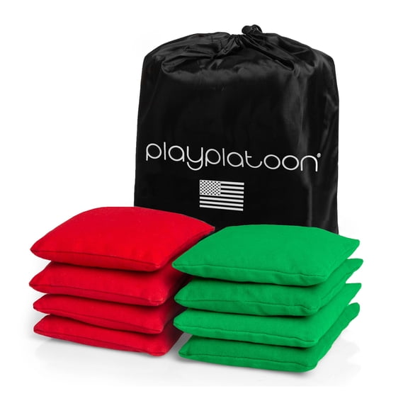 Play Platoon Weather Resistant Cornhole Bags - Set of 8 Regulation Corn Hole - Red & Green - Durable Duck Cloth Corn Hole for Tossing Game, Includes Tote Bag