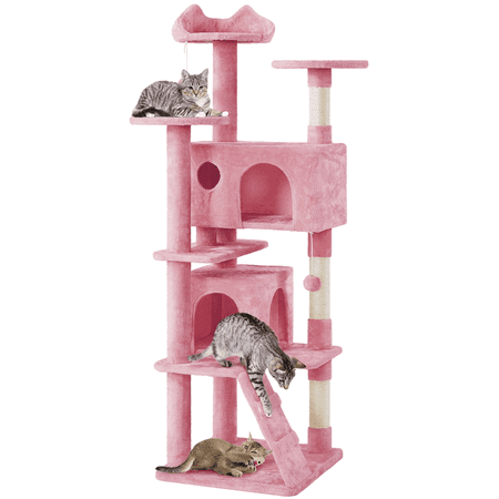 Easyfashion 70  Cat Tree Condo with 3 Platform & 3 Scratching Posts  Pink