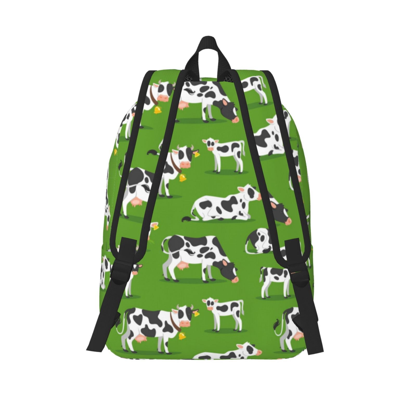 Picia Cows With Calfs Green Printed Canvas Daypack - Stylish and Durable Vintage Compact Backpack - Class, Work, Travel, or Laptop Bookbag,Organized Compartments-Medium