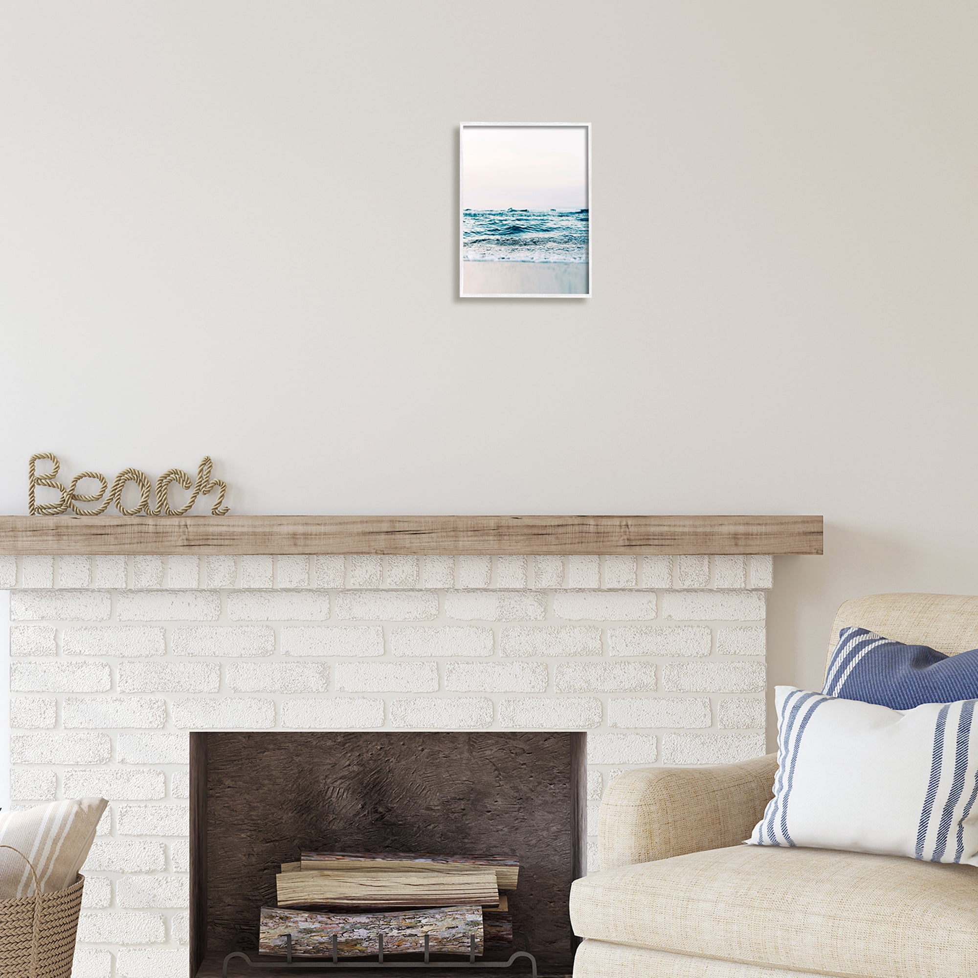 Stupell Industries Ocean Waves on Shore Nature Photography White Framed Art Print Wall Art, 11 x 14
