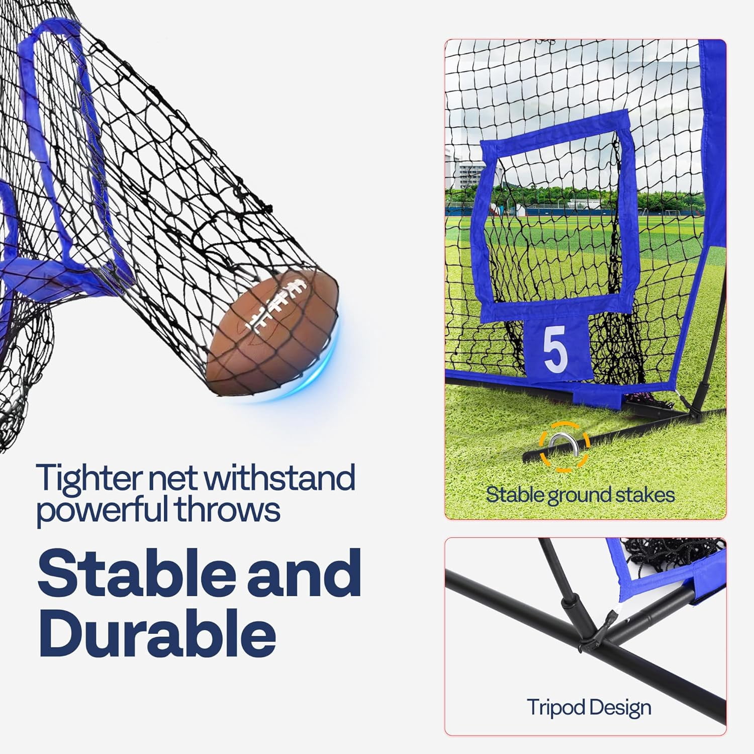 SPECSTAR Football Throwing Net, 7 x 7 ft Football Practice Net with 5 Throwing Target, Quarterback Training Equipment for Improving Throwing Accuracy, Includes Carry Bag