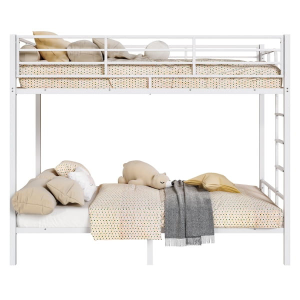 White Twin Bunk Bed Square Tube High Guardrail Side Ladder Opening Iron Bed