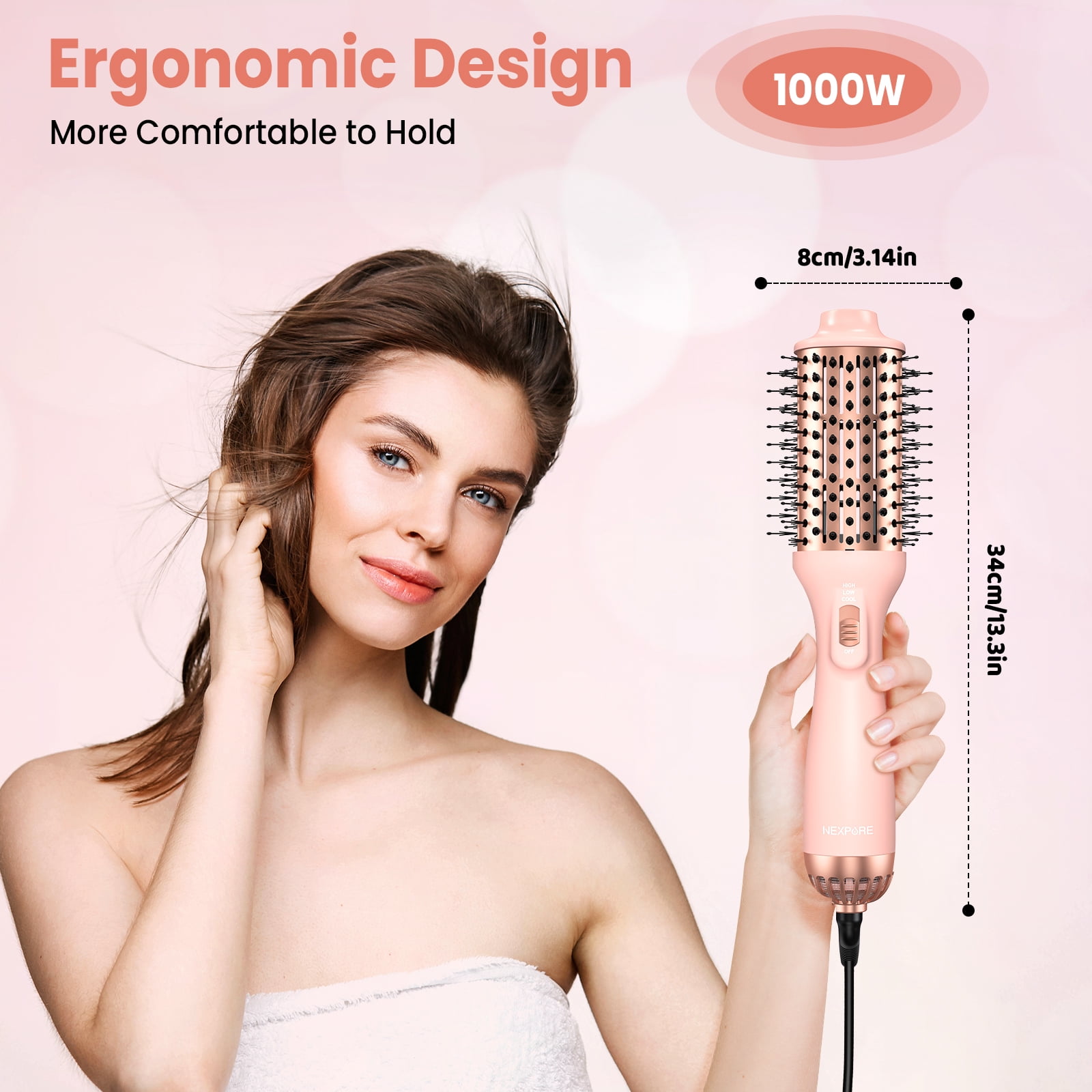NEXPURE 4-in-1 Blow Dryer Brush for Thick Hair, Ionic Hot Air Hair Volumizer