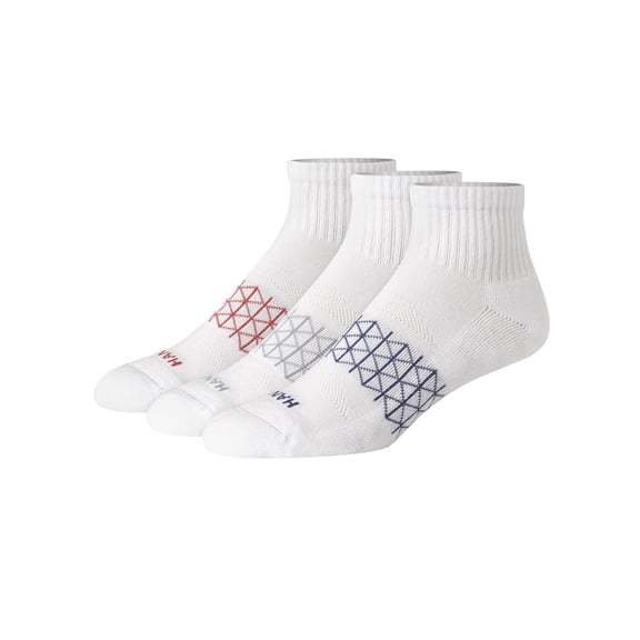 Hanes Absolute Active Men’s Cushioned Ankle Socks Pack, 3-Pack, Moisture Wicking White Assortment 6-12