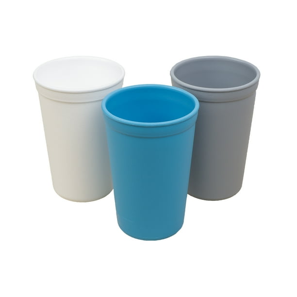 RePlay Made in the USA 3pk Drinking Cups for Baby, Toddler and Children Sky Blue, Grey, White