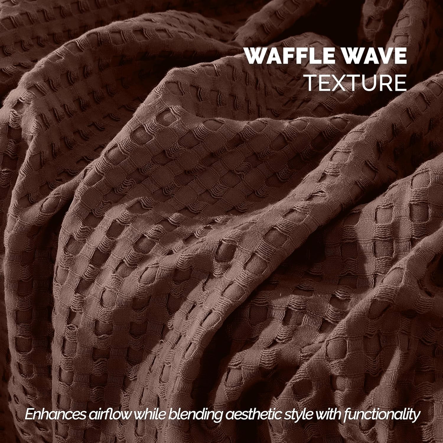 Elegant Comfort Cotton Waffle Blanket, Lightweight All-Season Bed Blanket,Full Size 88x88 Inches, Brown
