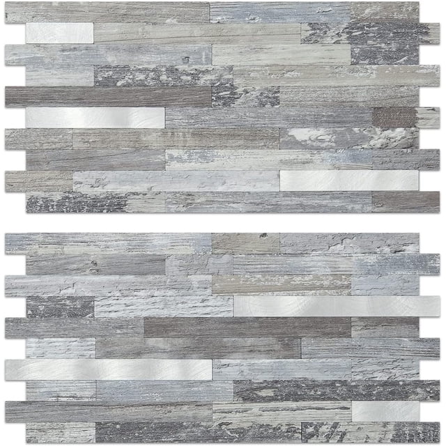 AULIGET Peel and Stick Backsplash, 2 Sheets Distressed Wood Look PVC Wall Tiles Stick on Backsplash