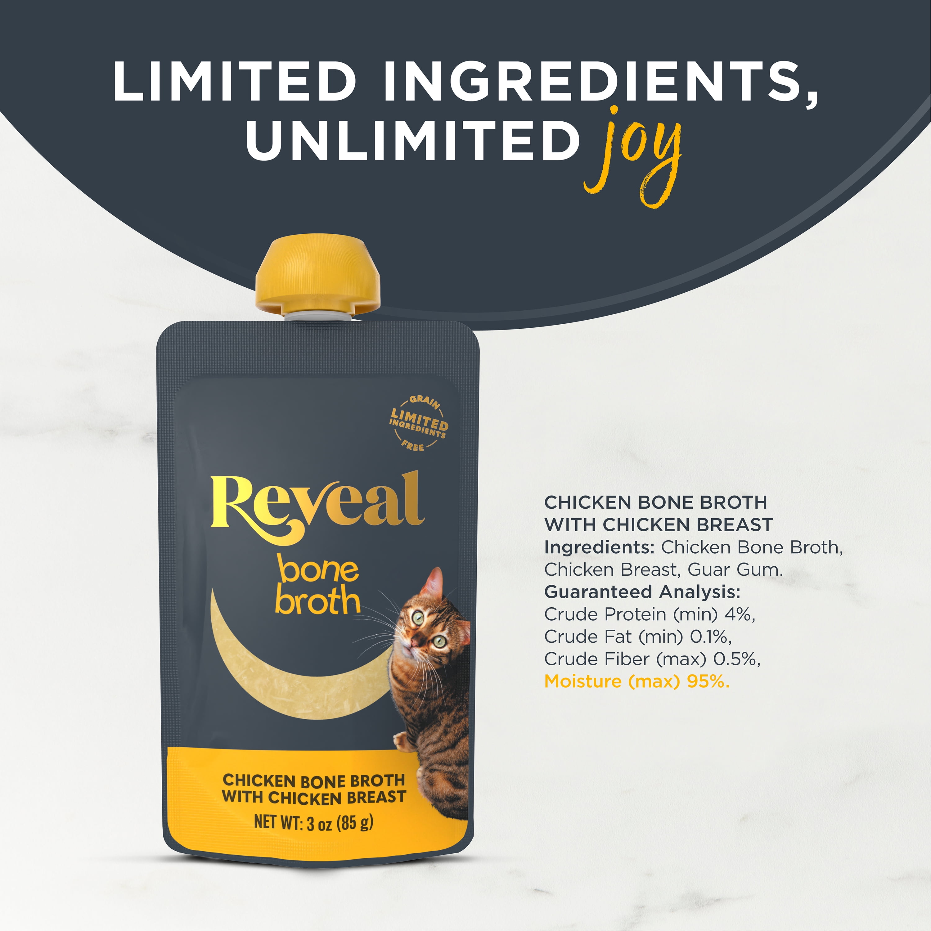 (6 pack) Reveal Pet Food Natural Cat Treats Chicken Bone Broth with Chicken Breast 3.0oz