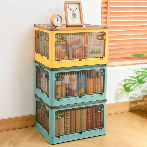 Contenedor de Almacenamiento Plegable de 28 L con Tapa, Caja Organizadora de Plástico Apilable para Armarios, Juguetes y Organización Del Hogar.