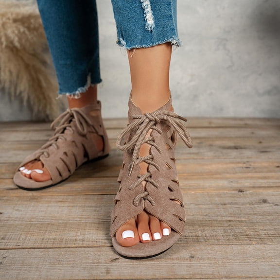 DIVVce Lace Up Gladiator Sandals For Women Open Toe Comfortable Non Slip Casual Footwear