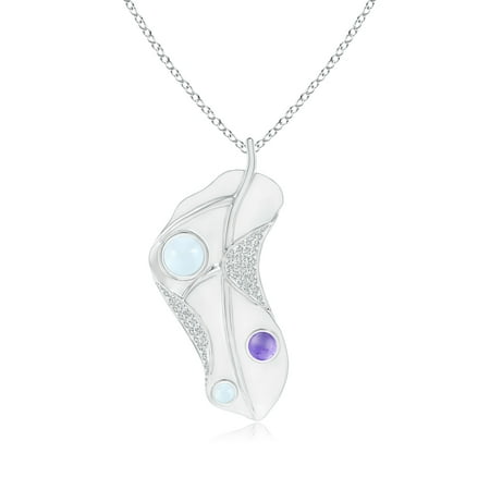 Aquamarine Bezel - March Birthstone Pendant Necklaces - Bezel Set Aquamarine and Tanzanite Dew Drop Leaf Pendant in 14K White Gold (5mm Aquamarine) - SP1235AQTD-WG-A-5