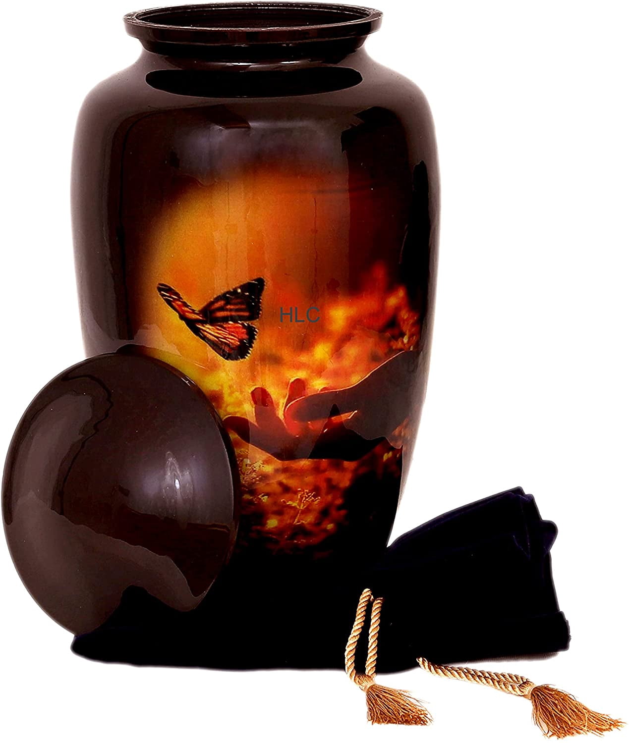 RUZIOON Butterfly in Red Fire Adult Cremation Urn for Human Ashes - Adult Funeral Handcrafted Urn- Affordable Urn for Ashes (Adult (200 lbs) – 10.5 x 6 “ Lovely Butterfly in Red Fire Cremation Urn
