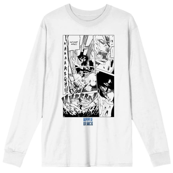 Saturday AM Apple Black Manga Page Sano Punching Adult White Long Sleeve Tee - Large