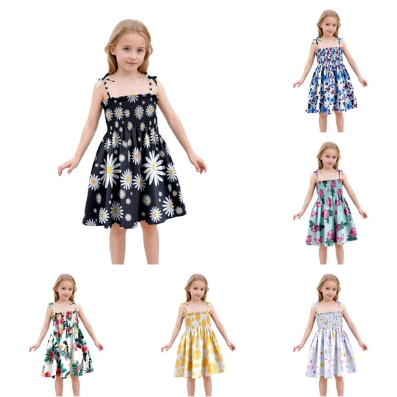 WhouRiu Girls Casual Cami Dresses Cartoon Graphic Sleeveless Lightweight Summer Beach Dress Kids Comfortable Cute Everyday Sundress,4-5 Years
