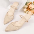 thumbnail image 4 of Miluxas Embroidered Mesh Slingback Heels for Women Kitten Heel Pumps Pointed Toe Backless Wedding Shoes Beige 7(39), 4 of 9