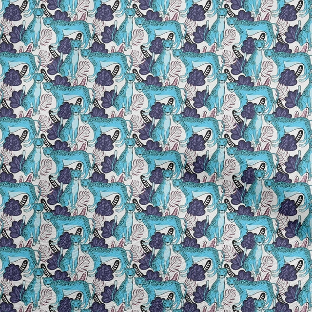 oneOone Silk Tabby Light Blue Fabric Tropical Leaf with Animal Craft Projects Decor Fabric Printed by The Yard 42 Inch Wide