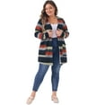 thumbnail image 3 of DARING DIVA Plus Size Open Front Long Sleeve Stripe Cardigan 1X Black Red, 3 of 6