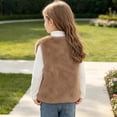 thumbnail image 4 of Lutiedan Girls Faux Furs Vest Kids Sleeveless Button Down Fluffy Coat Fleece Warm Layering Winter Waistcoat 18M-13Y,Coffee, 4 of 7