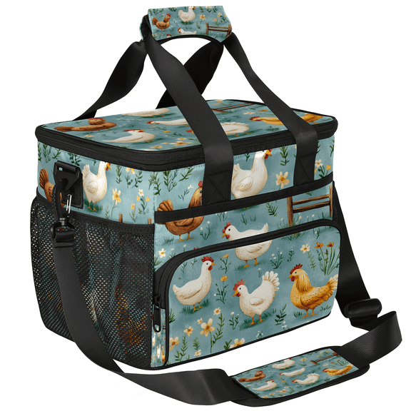 Herdesigns Chicken Large Insulated Lunch Box for Adults Women Men with Adjustable Shoulder Strap, Animal Reusable Cooler Lunch Bag for Offices Picnic Hiking Beach