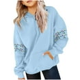 thumbnail image 2 of Piuwrlz Girl Winter Hoodies Kids Hood Sweatshirts Loose Pocket Round Neck Hoodie Light Blue Size 130, 2 of 5