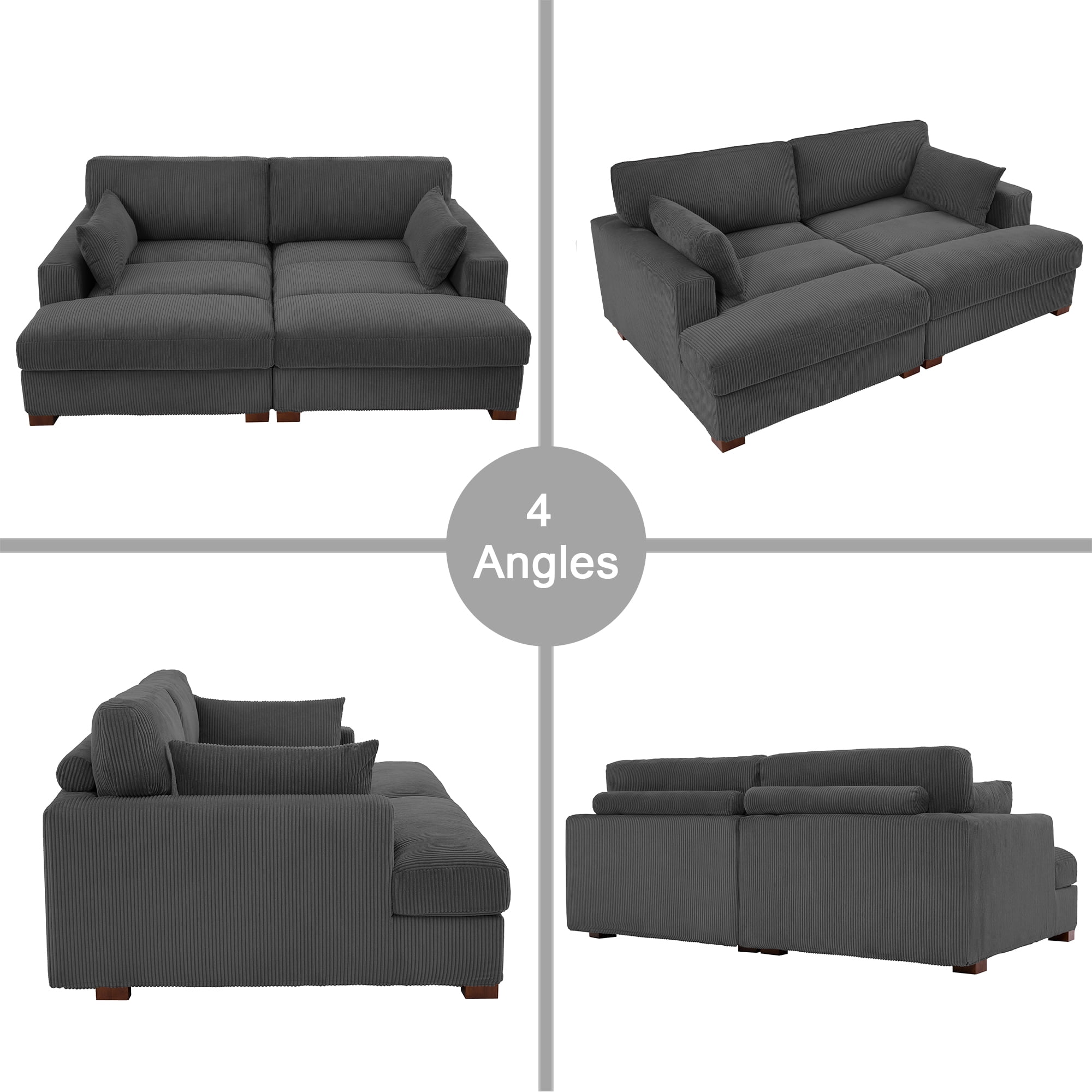 UIXE Chaise Lounge Indoor Upholstered Corduroy Sofa with Armrest for Living Room Bedroom, Gray