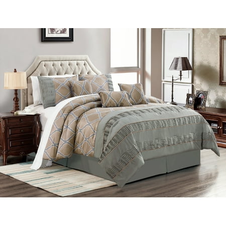 7 Pc Frieda Jacquard Trellis Pleated Ruffled Stripe Satin