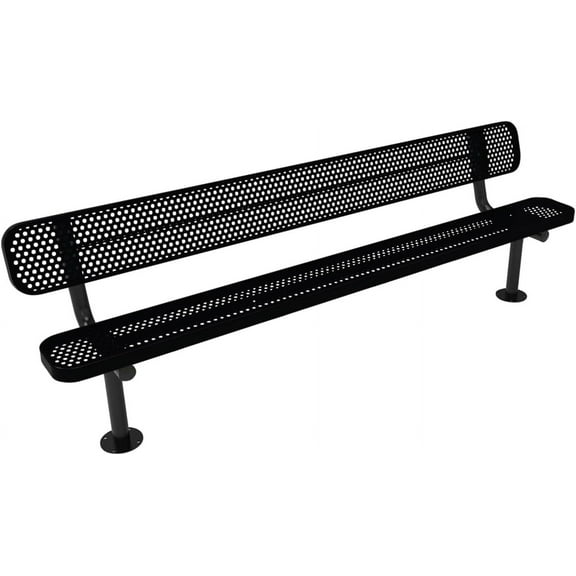 Coated Outdoor Furniture Heavy-Duty Outdoor Bench Thermoplastic Coated, Punched Steel, Commercial-Grade Seating, Made in America (Surface with Back, 8 Ft, Black)