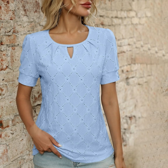 Women's Summer Plus Size T-Shirts Short Sleeve Round-Neck Loose Regular Casual Tee shirts Loose Fit Tops Clothes - Sky Blue∣2XL