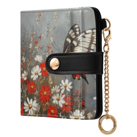 Qxltty Flower Butterfly Ladies Wallet Rfid Slim Thin Compact Credit Card Women Wallet Zipper Coin Pocket and ID Window for Female Gifts