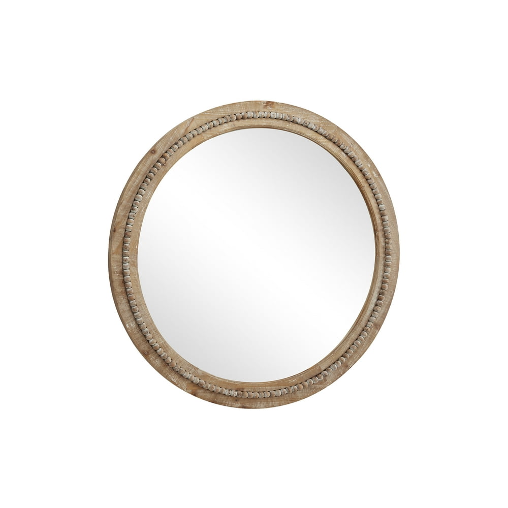 Decmode 36” Large Round Natural Wood Wall Mirror w/ Decorative Wood