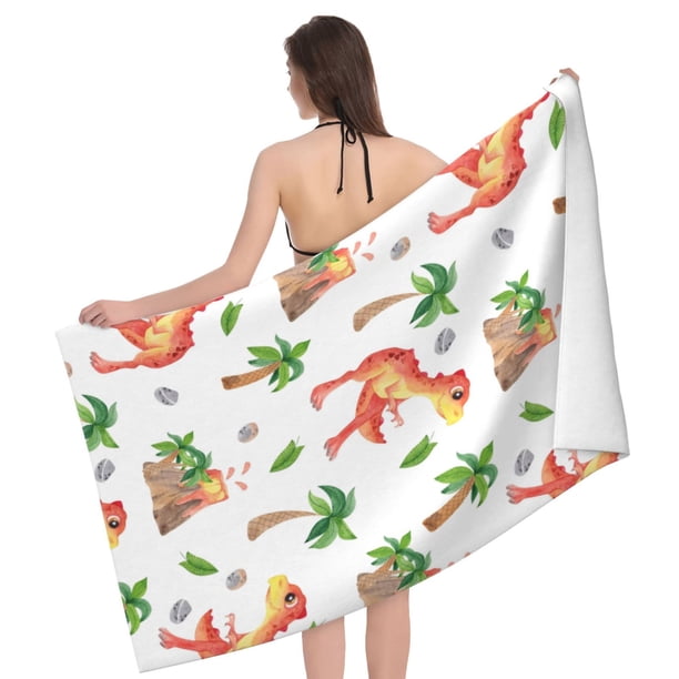 Cute Red and Yellow Dinosaurs Beach Towel Sandproof Quick Dry