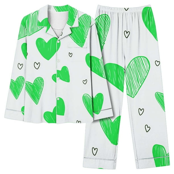 Puntoco Conjunto de pijama de manga larga con cuello vuelto y pantalones largos estampados a la moda para mujer