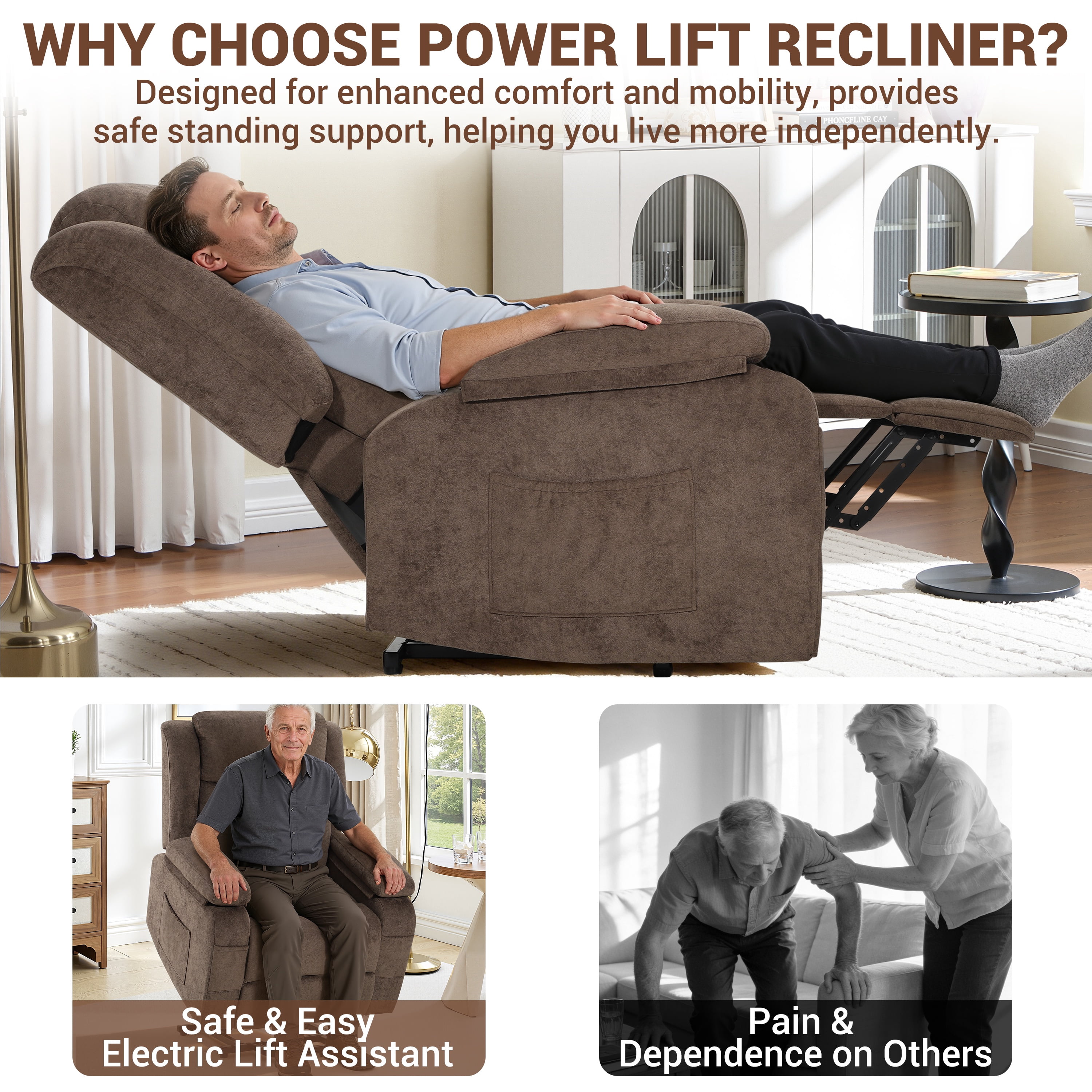 Power Lift Recliner Chair, UHOMEPRO Electric Lift Chair for Elderly with Remote Control, Stand Assist Recliner Chair for Living Room, 350 lbs Capacity, Brown