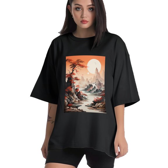 Plus Size Shirt for Women Black Tops for Women Short Sleeves Shirt for Women Mountain3 T Shirt Crewneck Shirt for Women XS